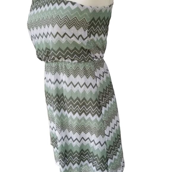 One Shoulder Green Zig Zag Striped Y2K 90s Mini Dress Size XS - Picture 5 of 10